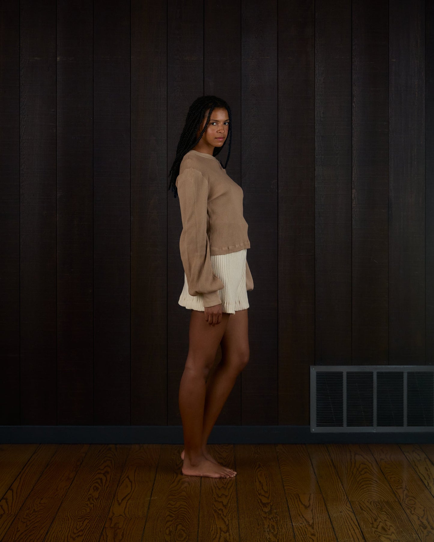 Bulb Sleeve Thermal Crewneck in US Organic Cotton Waffleknit