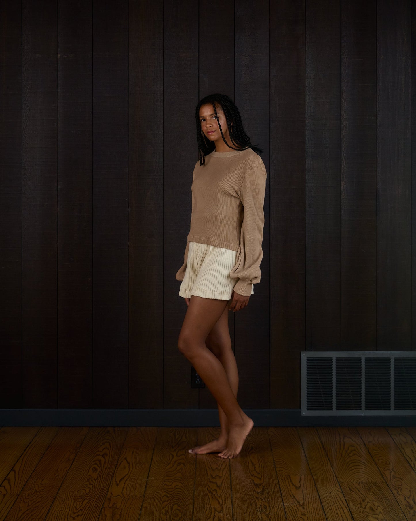 Bulb Sleeve Thermal Crewneck in US Organic Cotton Waffleknit