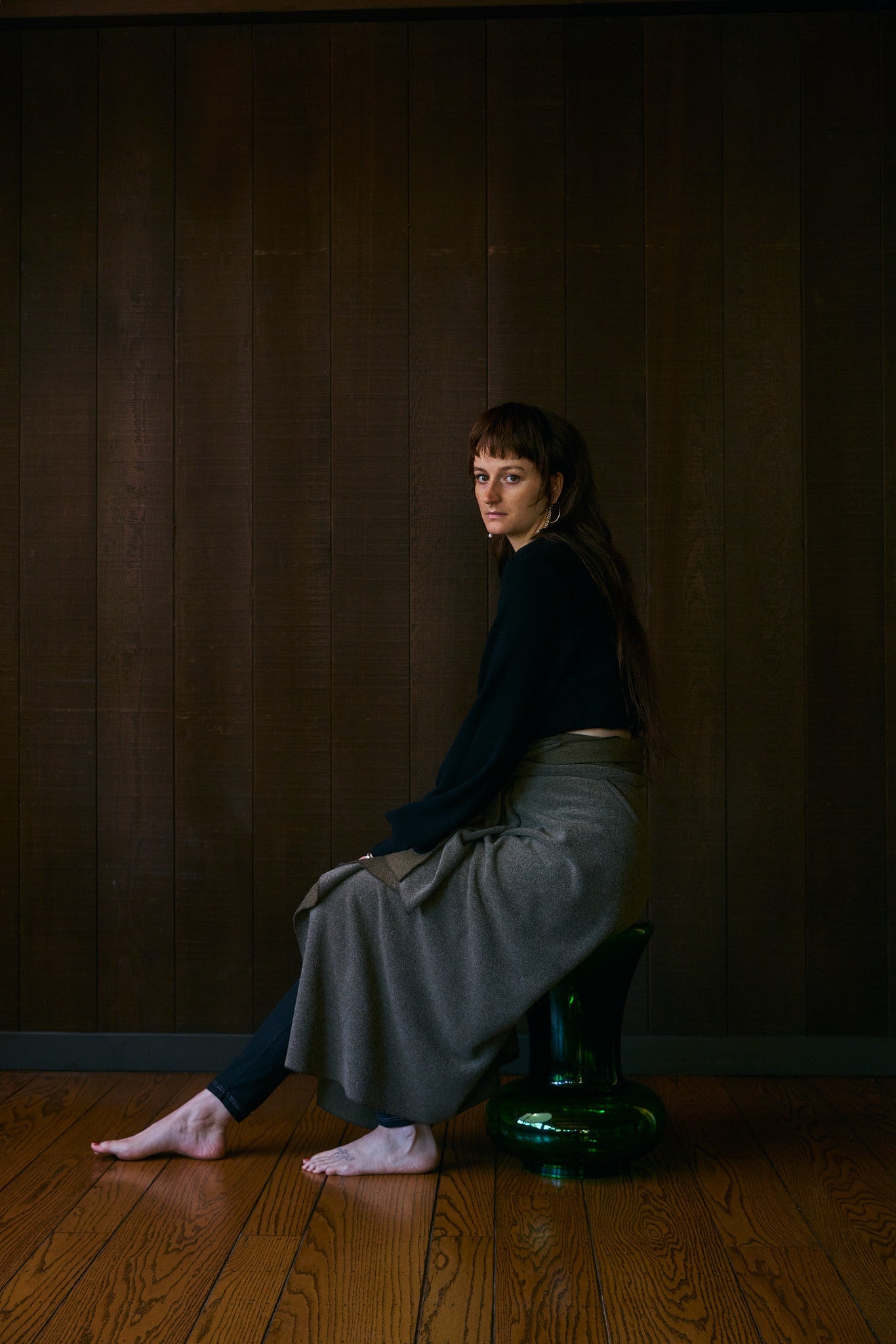 Cropped Bishop Sleeve Thermal in US Organic Cotton Waffleknit