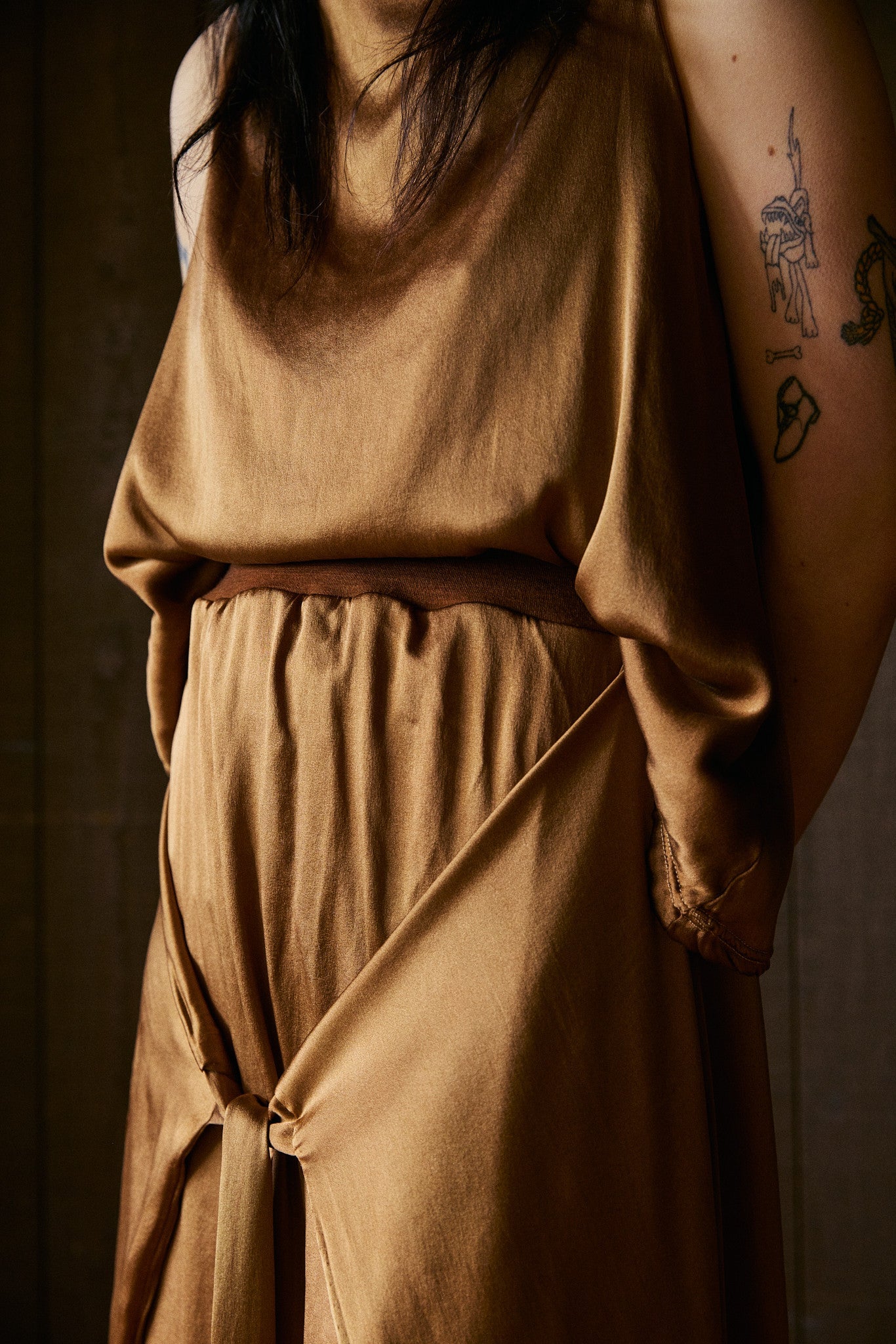 Meisje Maxi A-line Tie Skirt in Silk Charmeuse