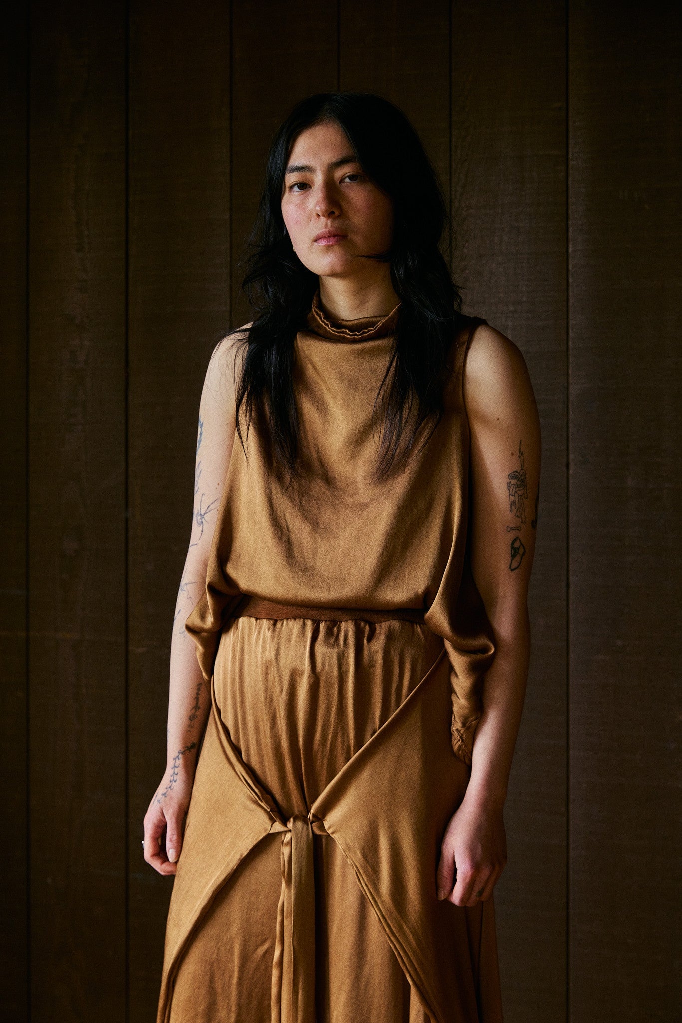 Meisje Maxi A-line Tie Skirt in Silk Charmeuse