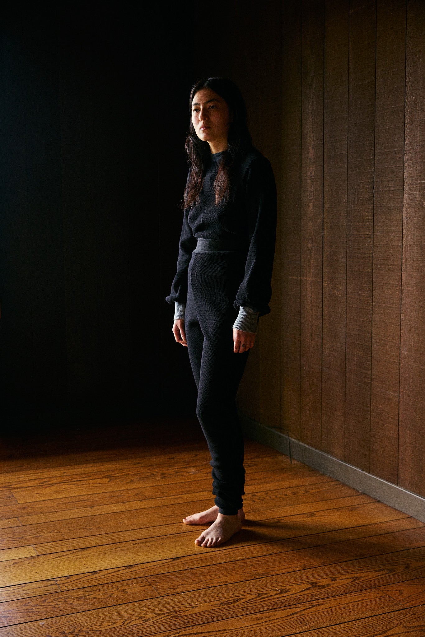 Natvand Bishop Sleeve Mockneck in US Organic Cotton Waffleknit