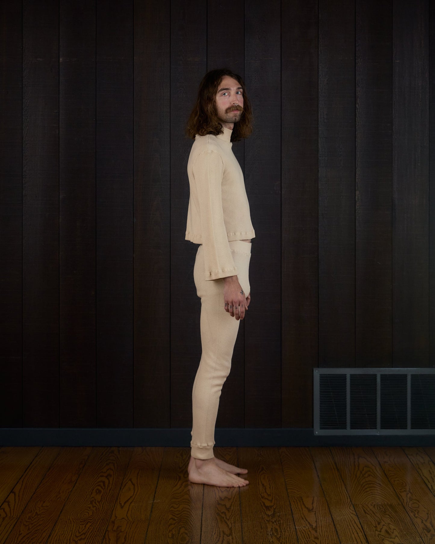 Tulip Sleeve Turtleneck Thermal in US Organic Cotton Waffleknit