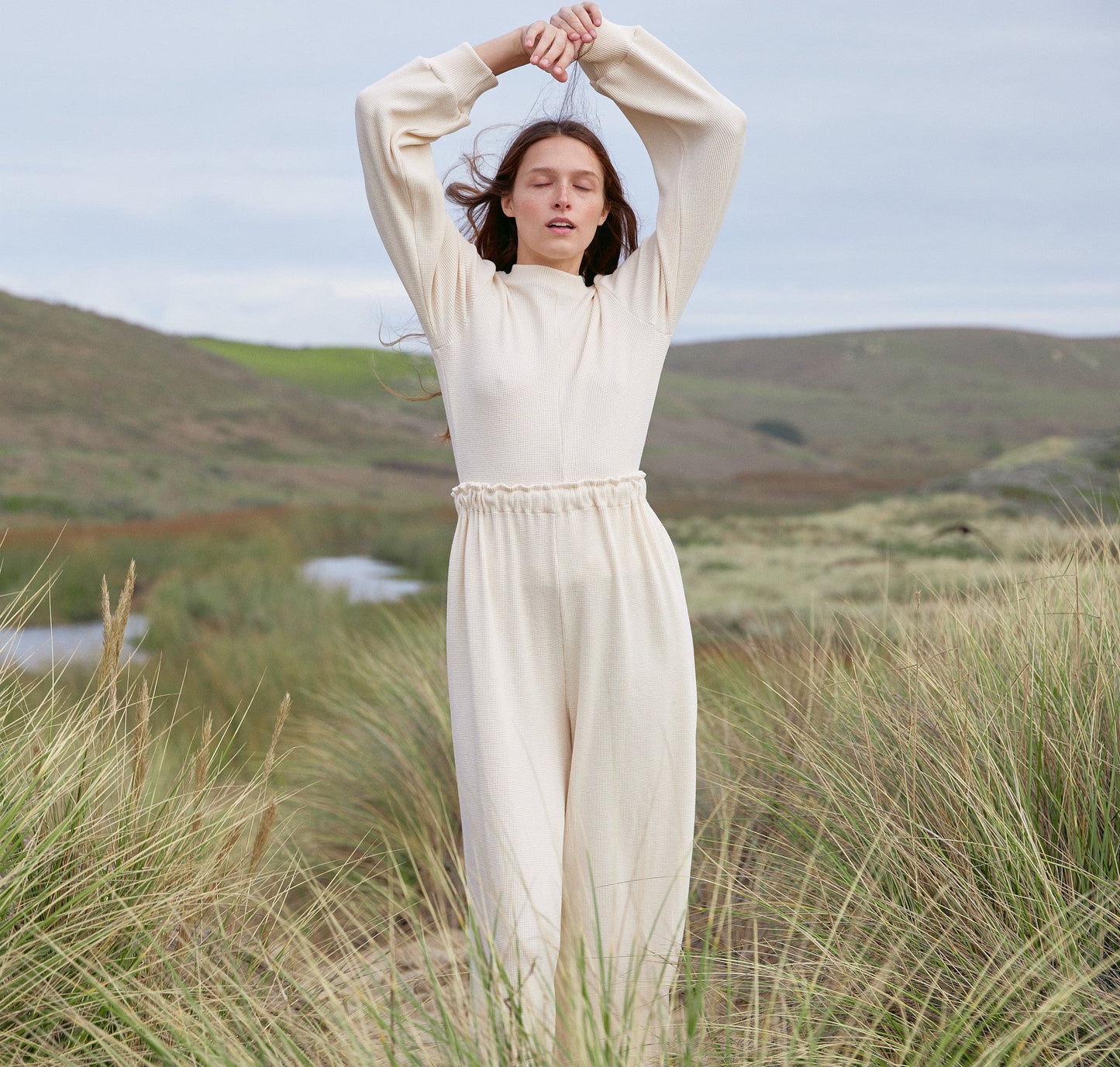 Wide Leg Thermal Drape Pant in US Organic Cotton Waffleknit