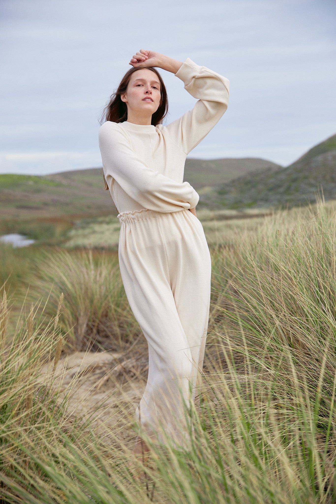 Wide Leg Thermal Drape Pant in US Organic Cotton Waffleknit