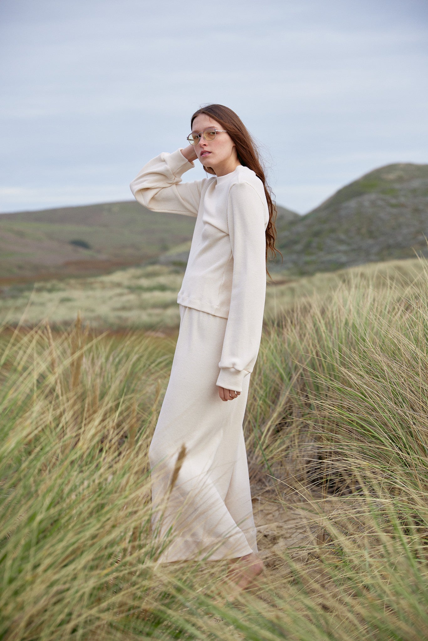 Wide Leg Thermal Drape Pant in US Organic Cotton Waffleknit