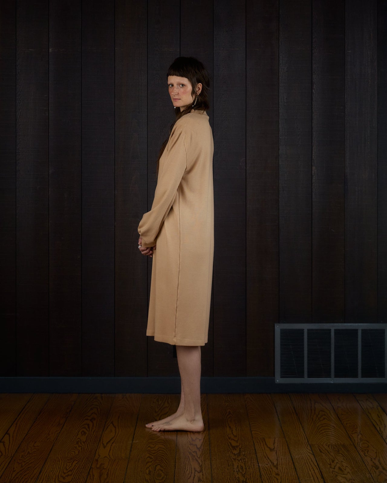 Asymmetric Pleats Midi Sweaterdress in Rocky Mountain Merino Wool