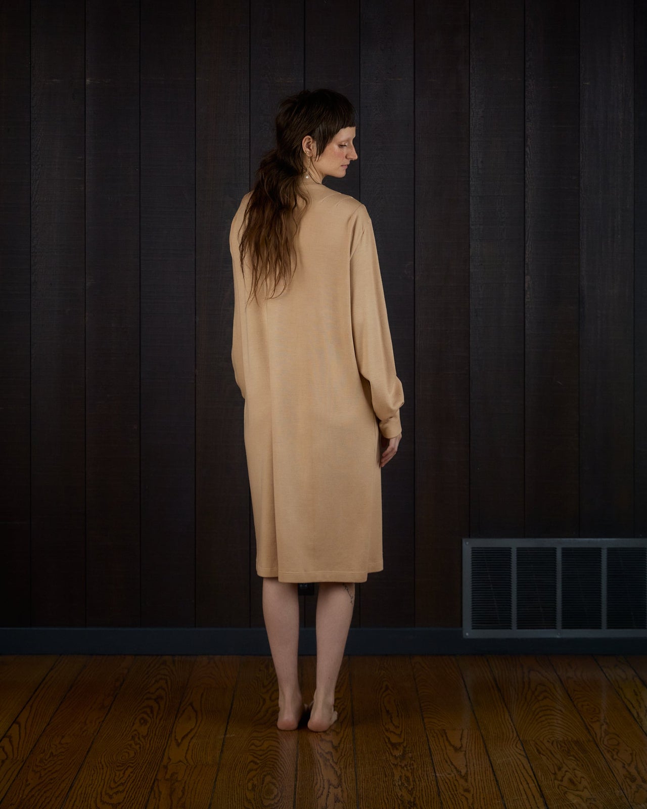 Asymmetric Pleats Midi Sweaterdress in Rocky Mountain Merino Wool