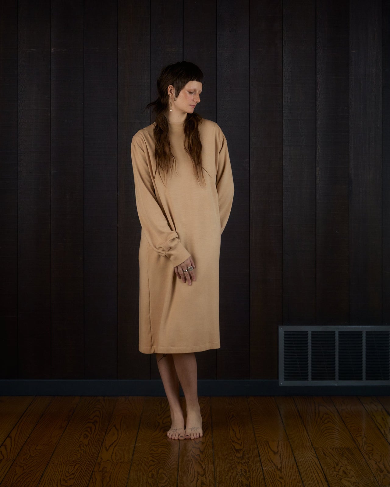 Asymmetric Pleats Midi Sweaterdress in Rocky Mountain Merino Wool