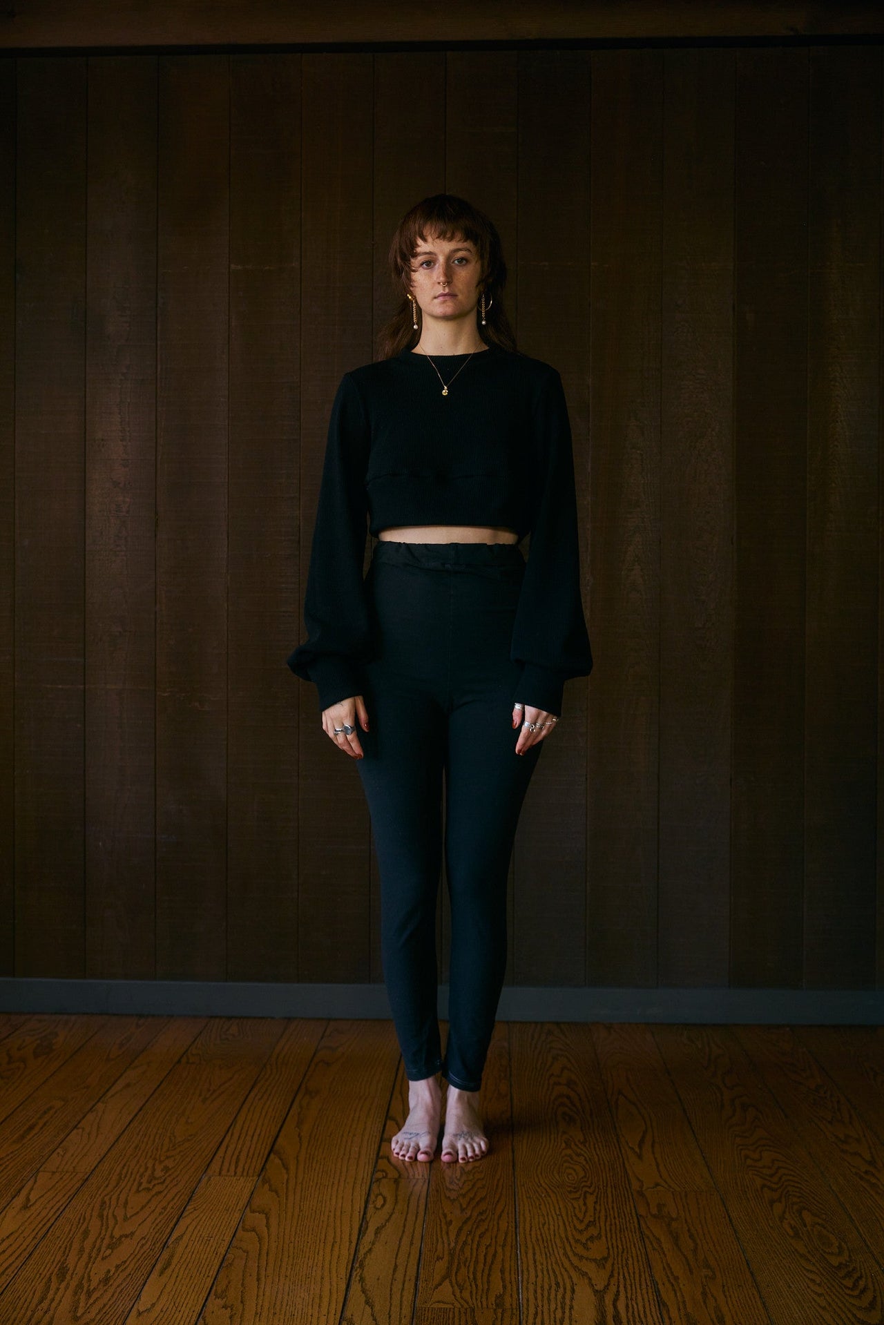 Cropped Bishop Sleeve Thermal in US Organic Cotton Waffleknit