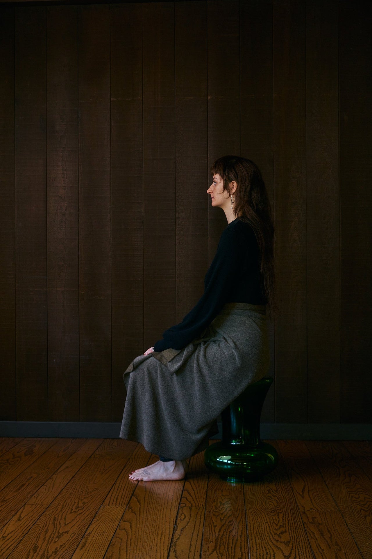 Cropped Bishop Sleeve Thermal in US Organic Cotton Waffleknit