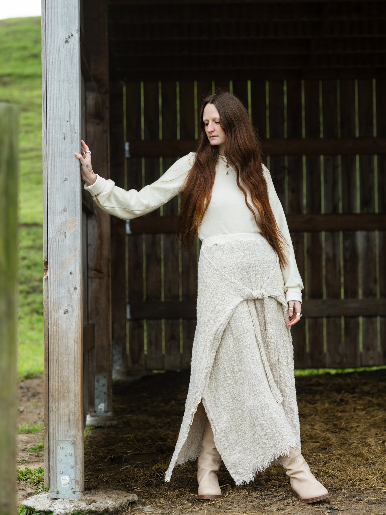 Meisje Maxi A-line Tie Skirt in Organic Handwoven Cotton