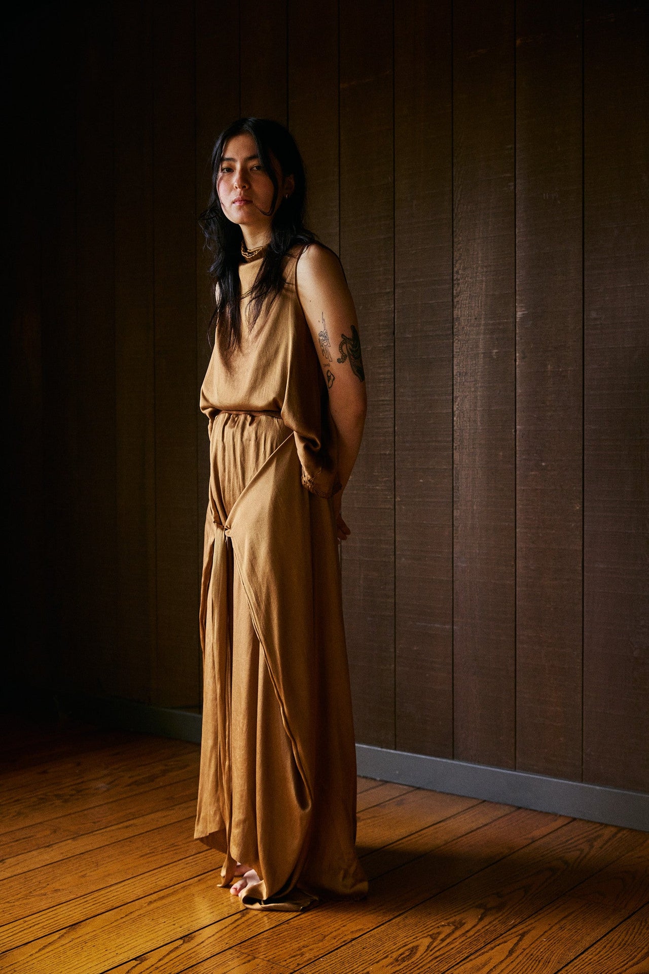 Meisje Maxi A-line Tie Skirt in Silk Charmeuse