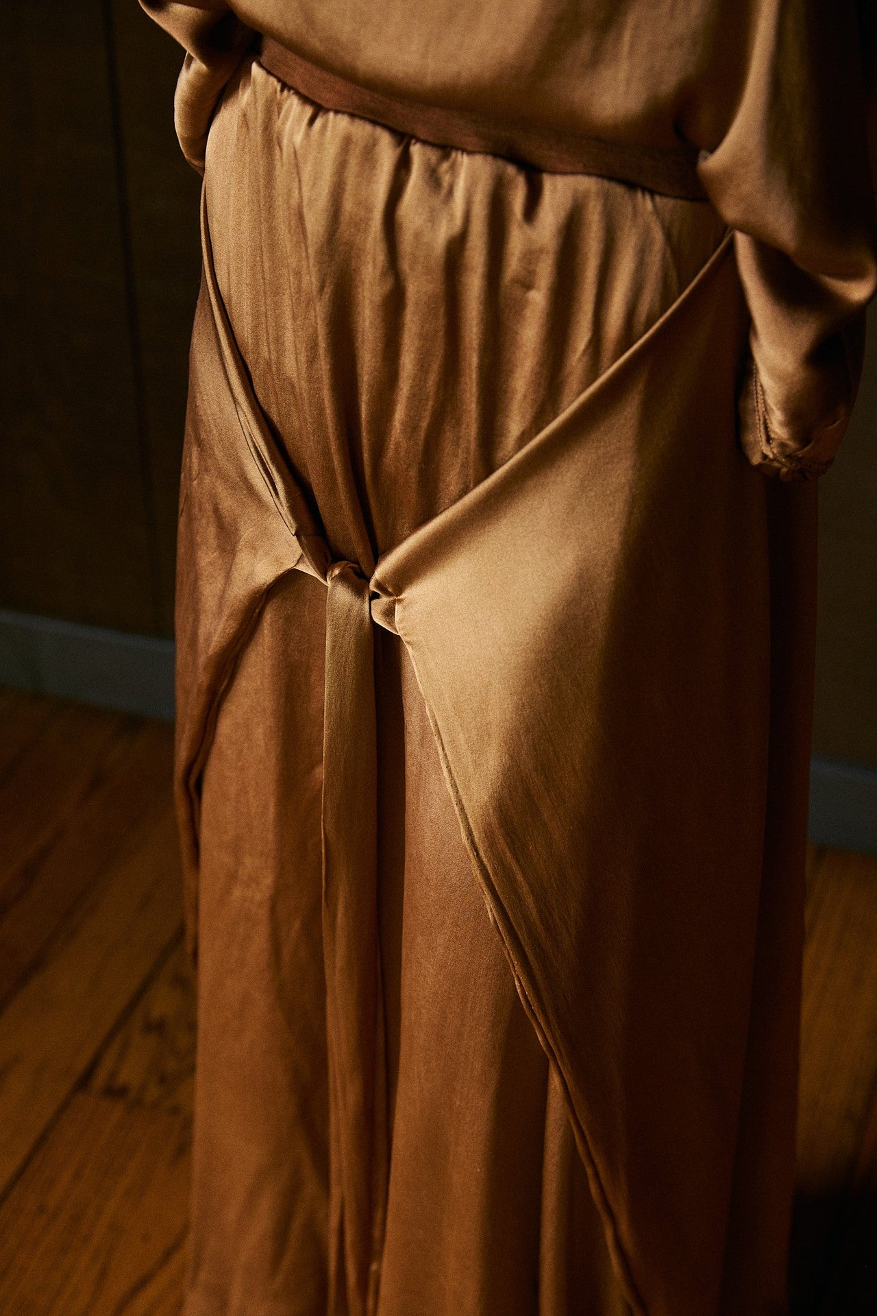 Meisje Maxi A-line Tie Skirt in Silk Charmeuse