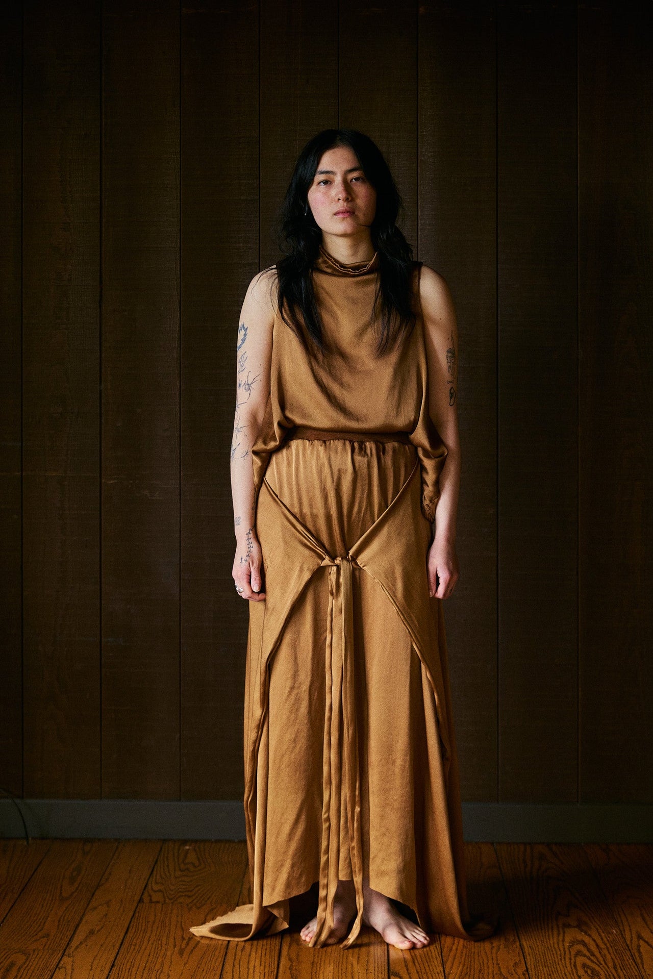 Meisje Maxi A-line Tie Skirt in Silk Charmeuse