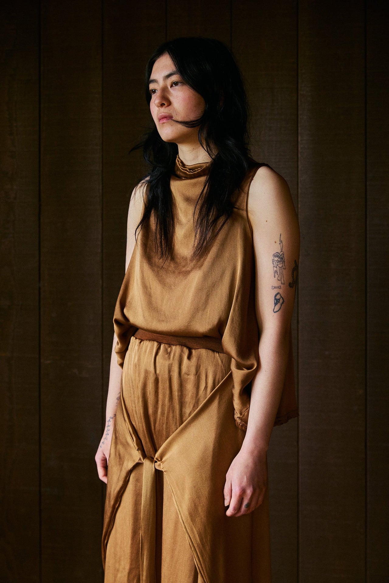 Meisje Maxi A-line Tie Skirt in Silk Charmeuse