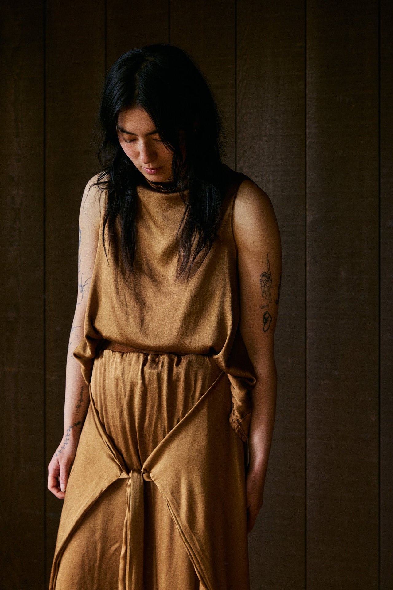 Meisje Maxi A-line Tie Skirt in Silk Charmeuse