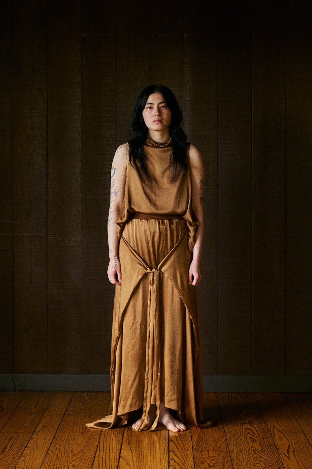 Meisje Maxi A-line Tie Skirt in Silk Charmeuse