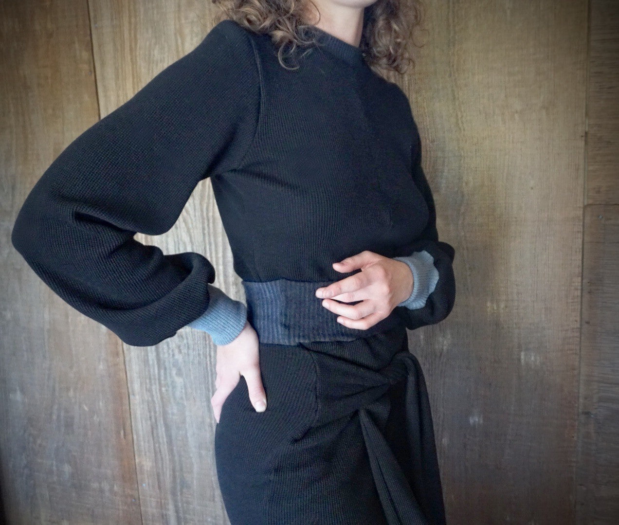 Natvand Bishop Sleeve Mockneck in US Organic Cotton Waffleknit