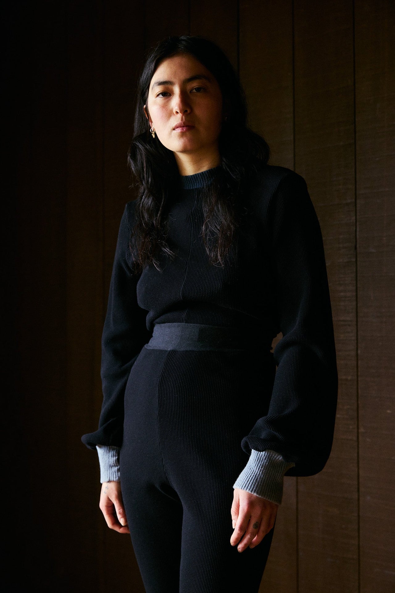 Natvand Bishop Sleeve Mockneck in US Organic Cotton Waffleknit