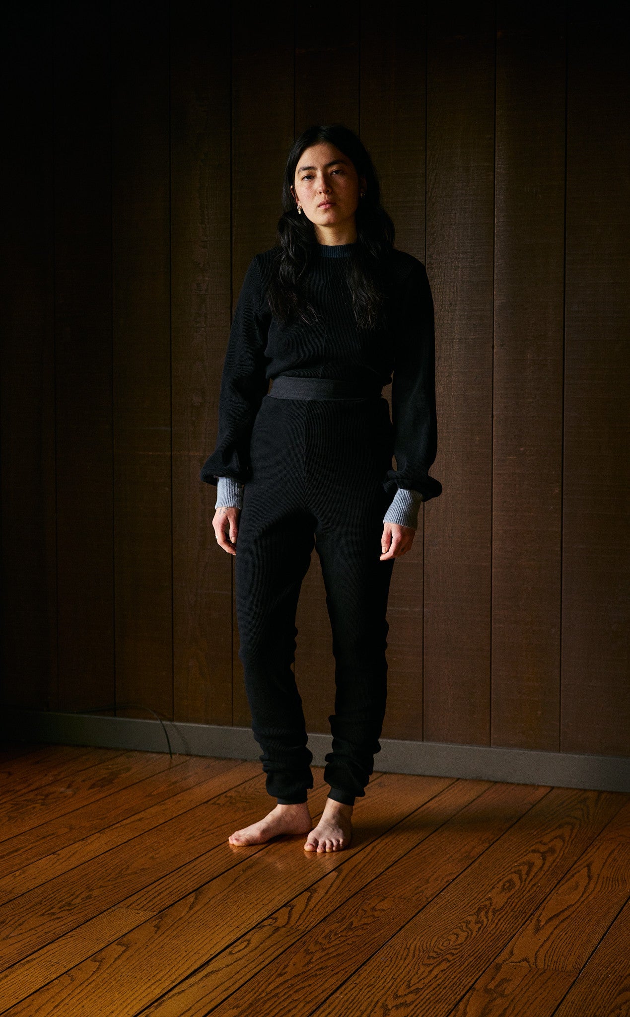 Natvand Bishop Sleeve Mockneck in US Organic Cotton Waffleknit