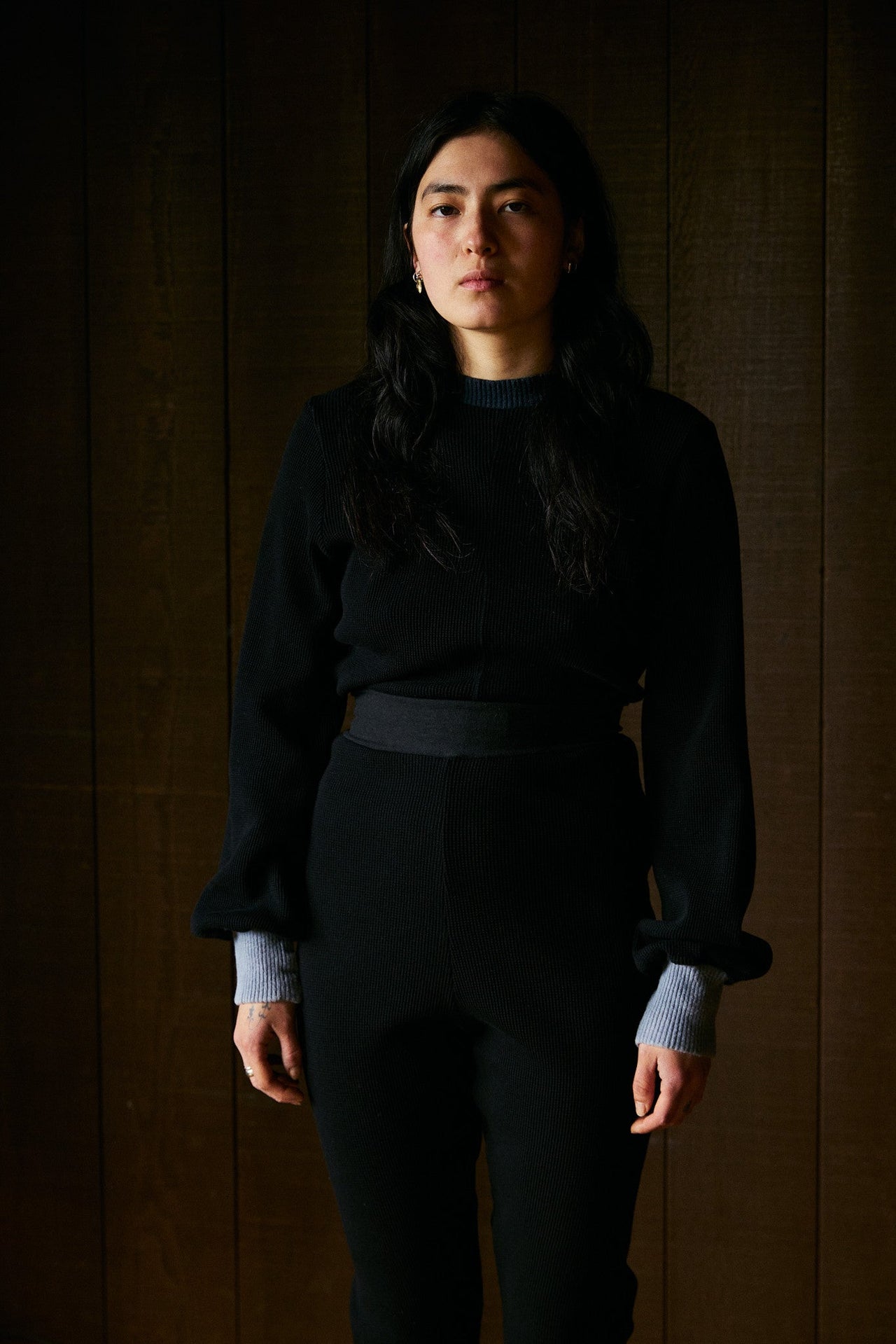 Natvand Bishop Sleeve Mockneck in US Organic Cotton Waffleknit