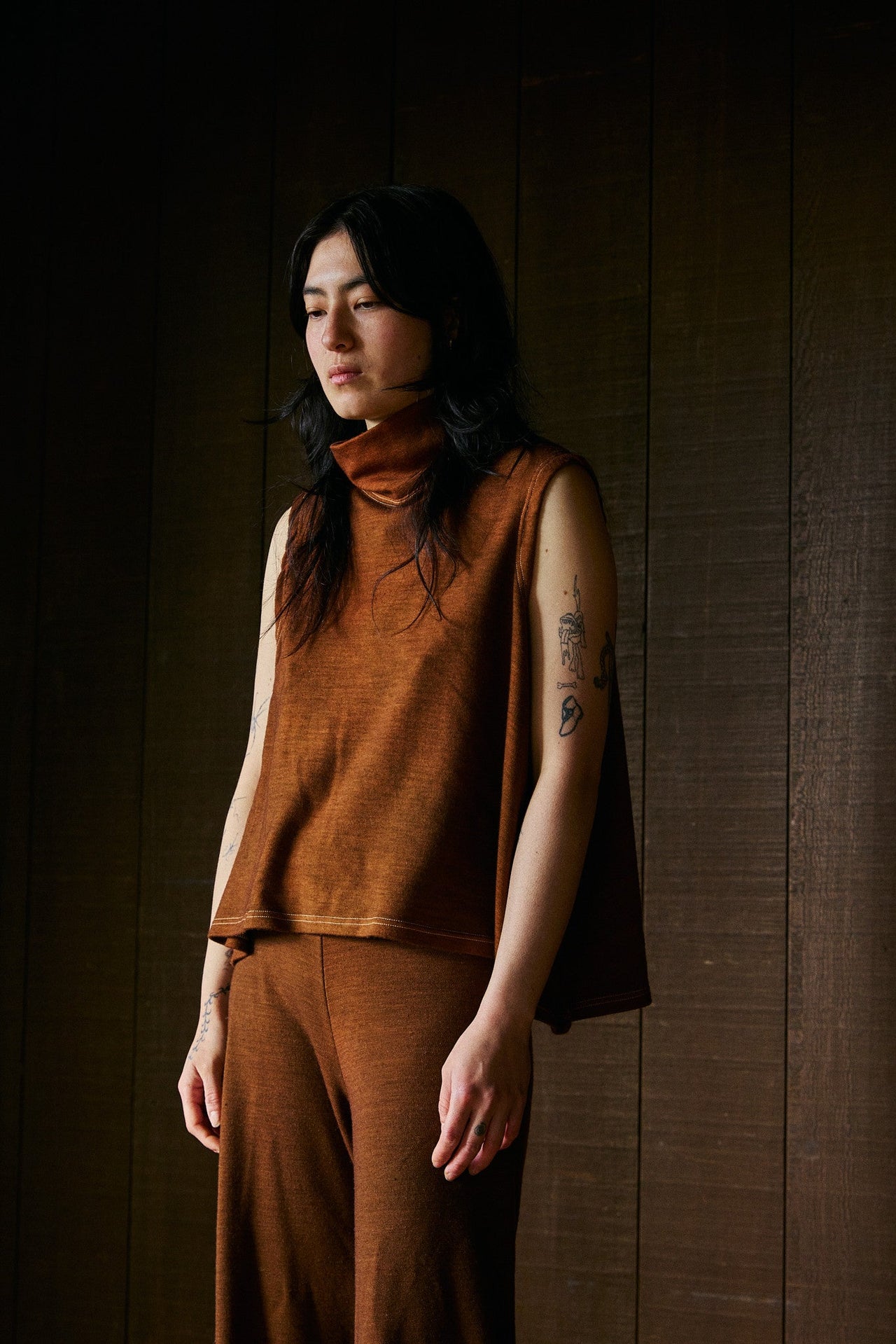 Slaka Relaxed Turtleneck Sleeveless in Rocky Mountain Merino Wool