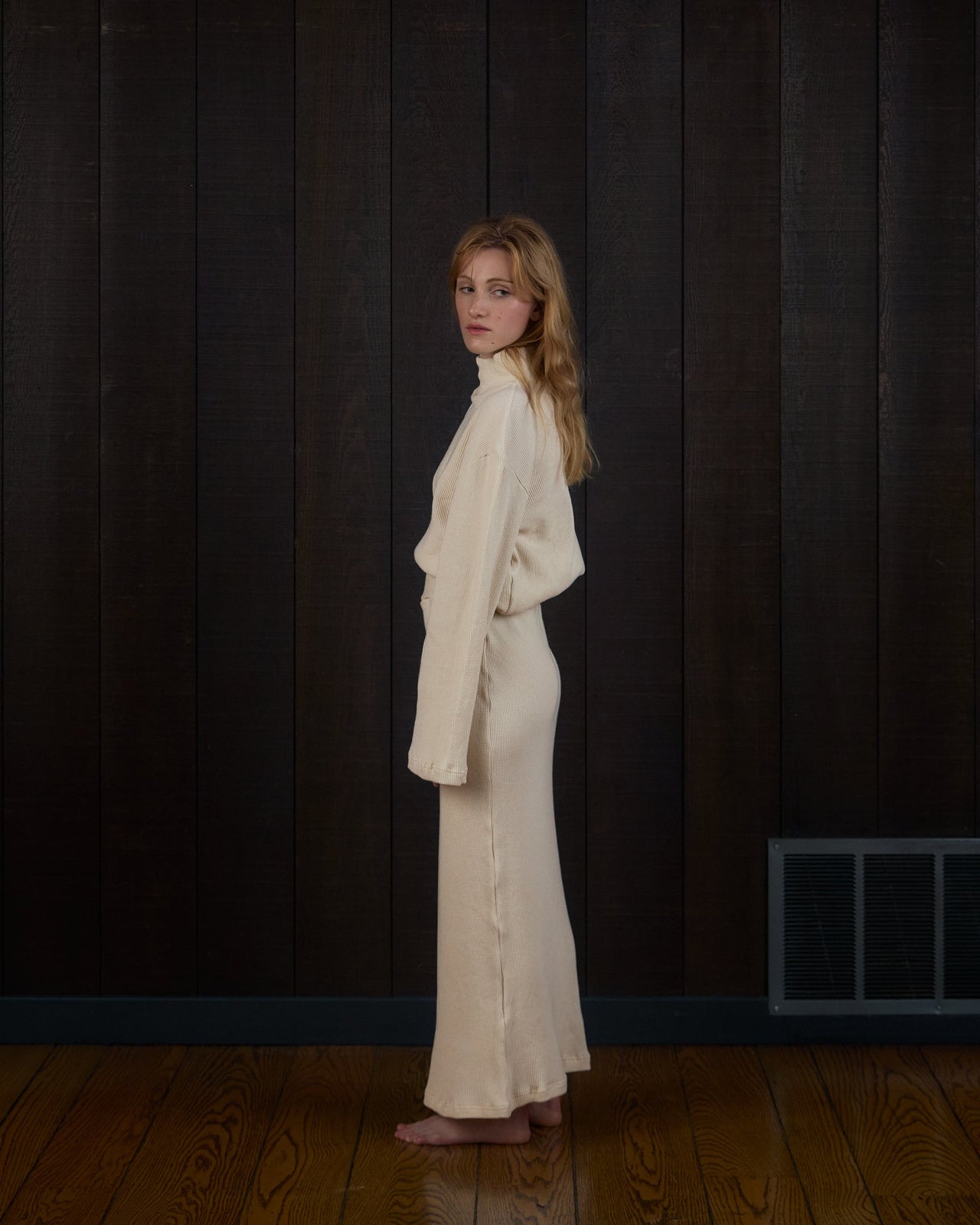 Tulip Sleeve Turtleneck Thermal in US Organic Cotton Waffleknit