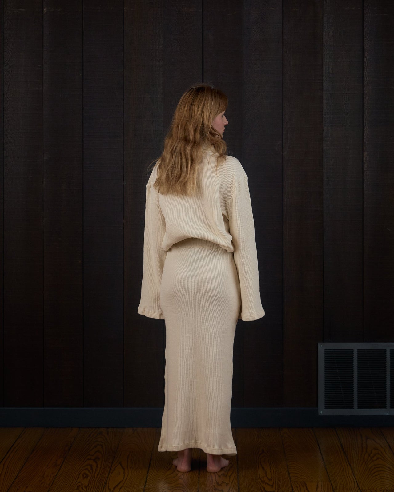 Tulip Sleeve Turtleneck Thermal in US Organic Cotton Waffleknit