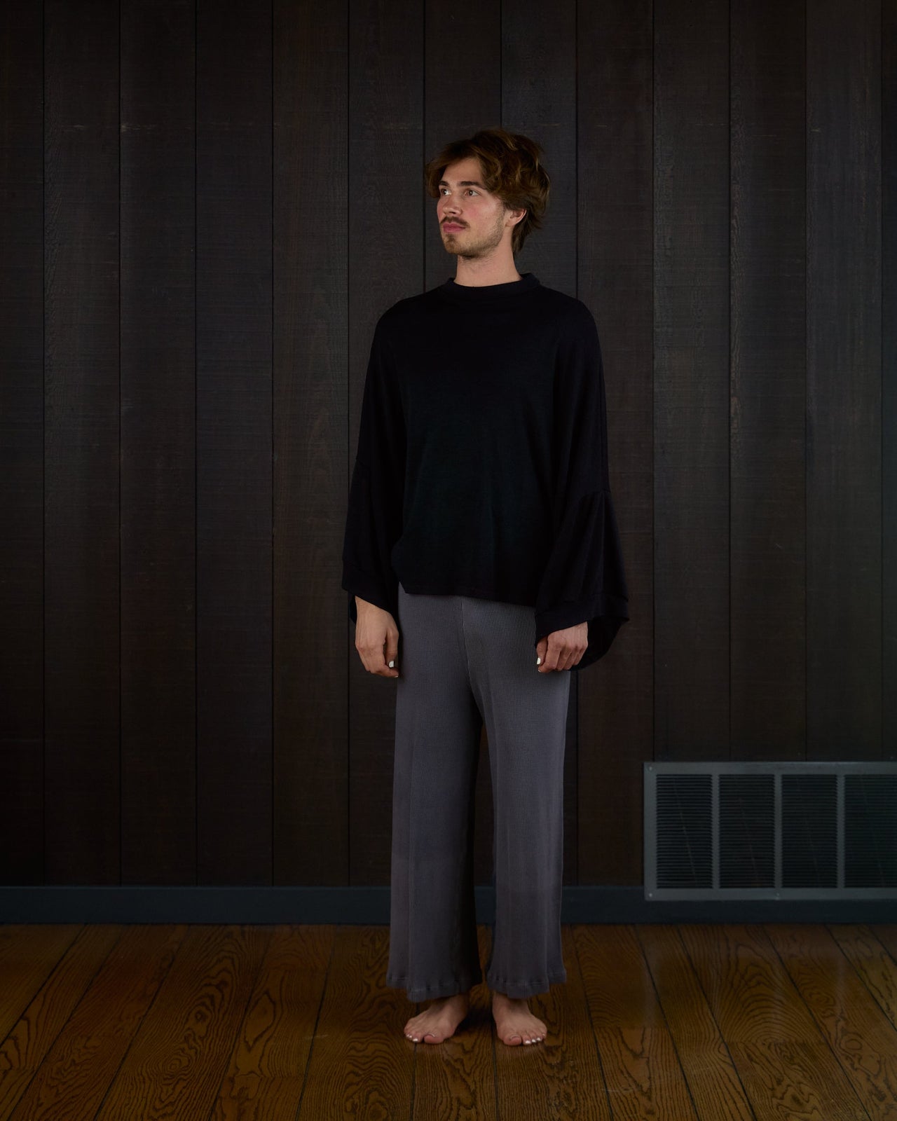 Wide Leg Thermal Drape Pant in US Organic Cotton Waffleknit