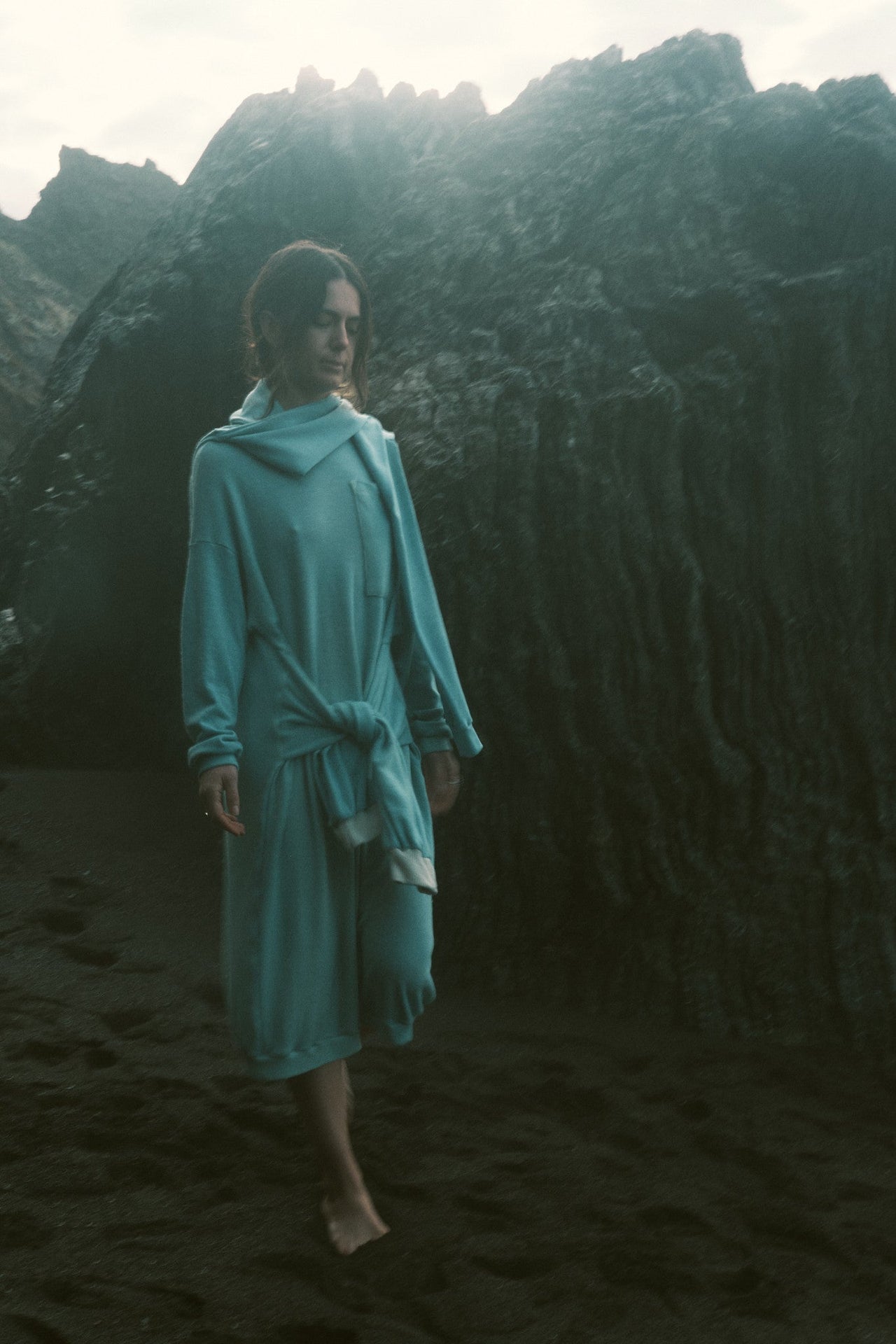 Wrapping Sleeves Midi Sweaterdress in Rocky Mountain Merino Wool