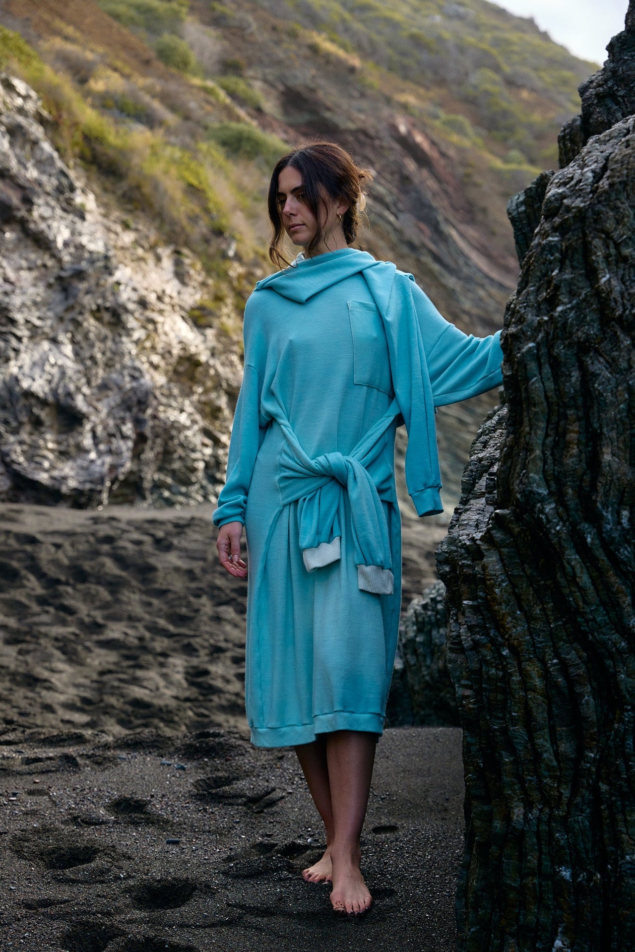 Wrapping Sleeves Midi Sweaterdress in Rocky Mountain Merino Wool