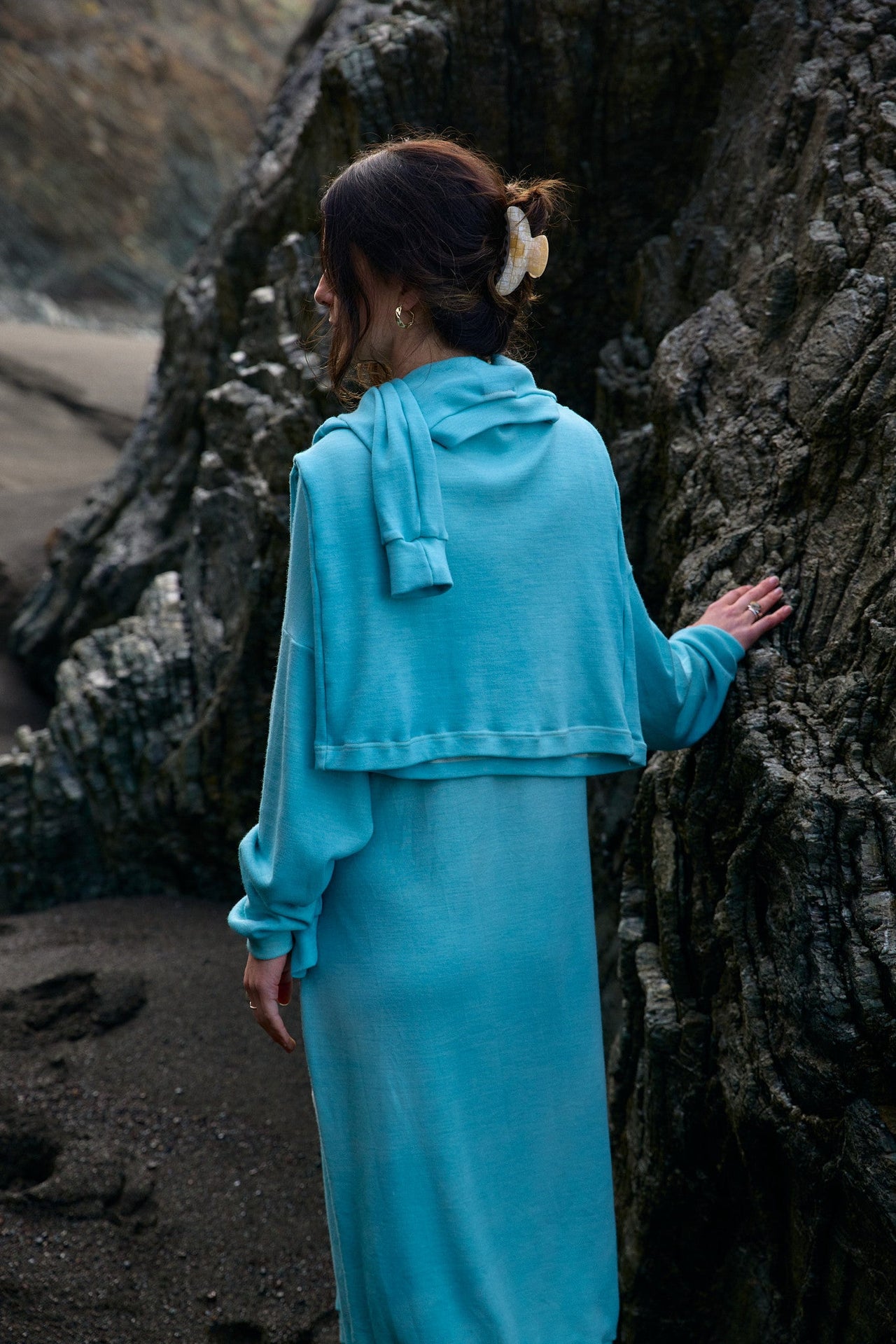Wrapping Sleeves Midi Sweaterdress in Rocky Mountain Merino Wool