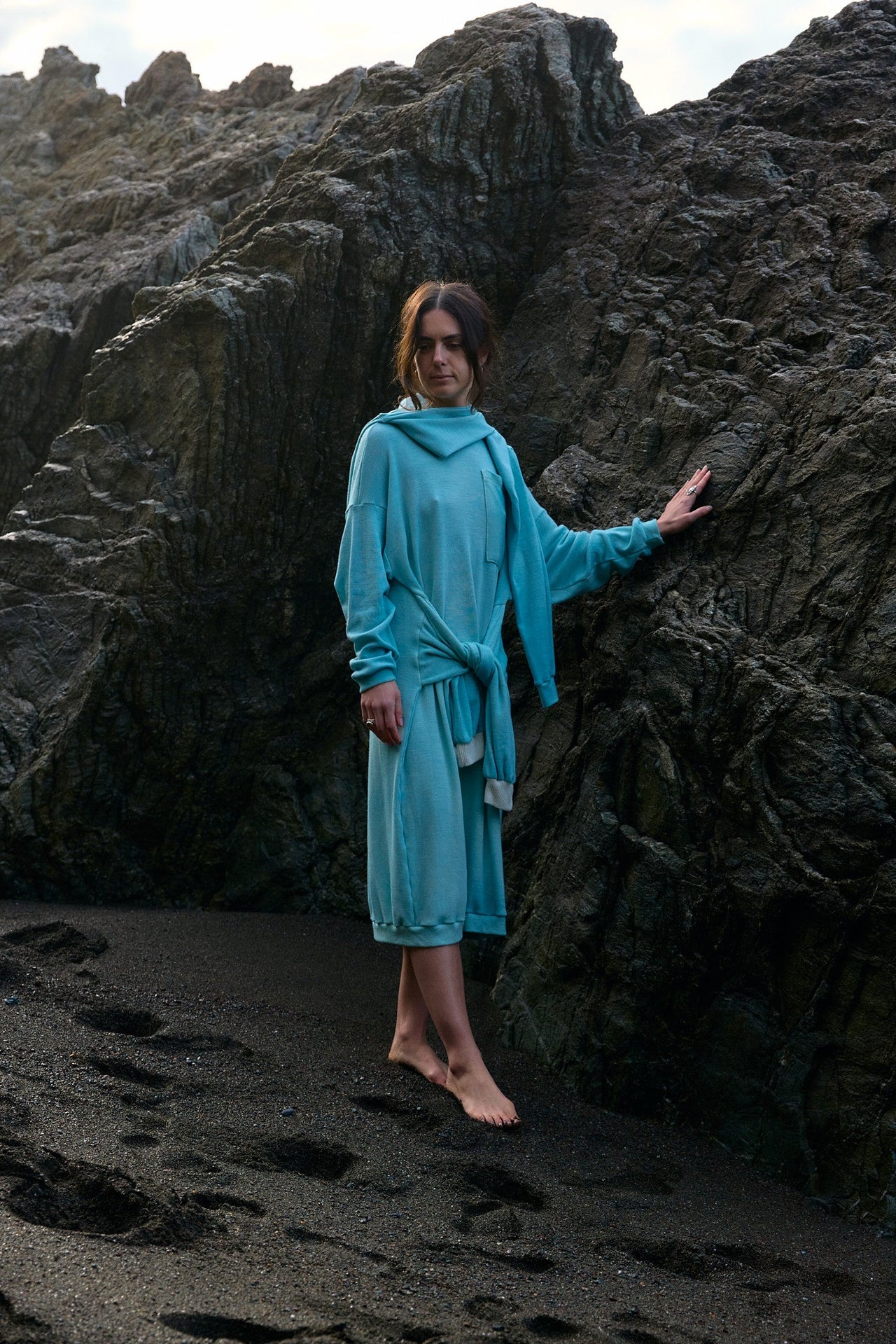 Wrapping Sleeves Midi Sweaterdress in Rocky Mountain Merino Wool
