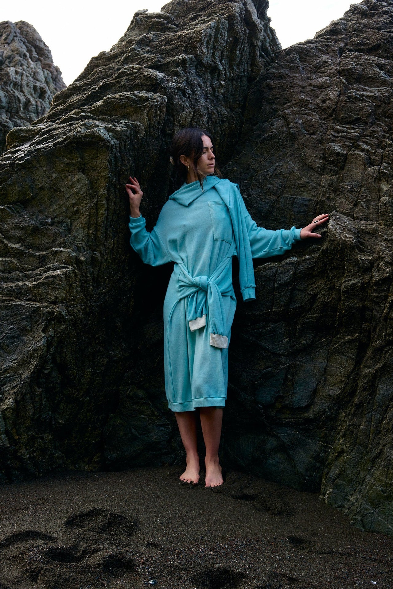 Wrapping Sleeves Midi Sweaterdress in Rocky Mountain Merino Wool