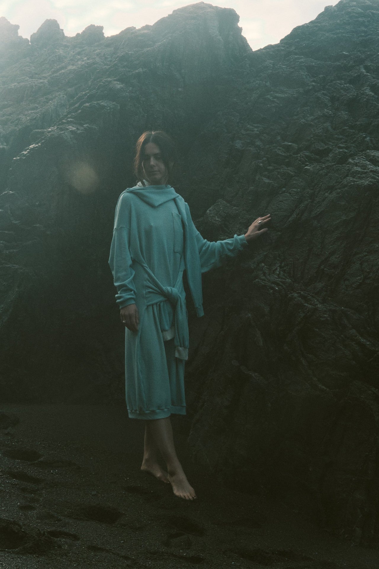 Wrapping Sleeves Midi Sweaterdress in Rocky Mountain Merino Wool