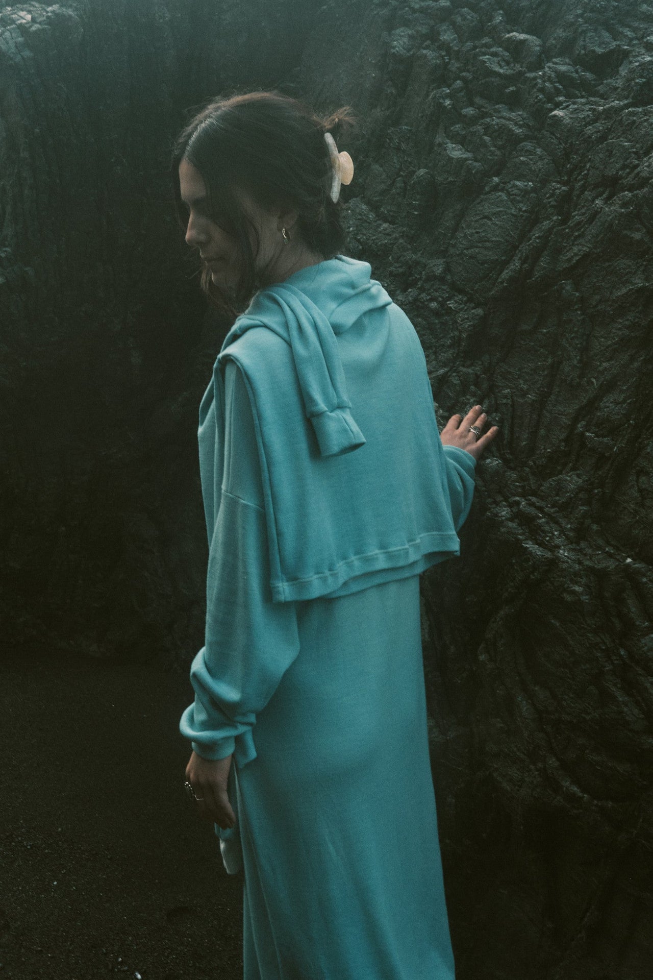 Wrapping Sleeves Midi Sweaterdress in Rocky Mountain Merino Wool