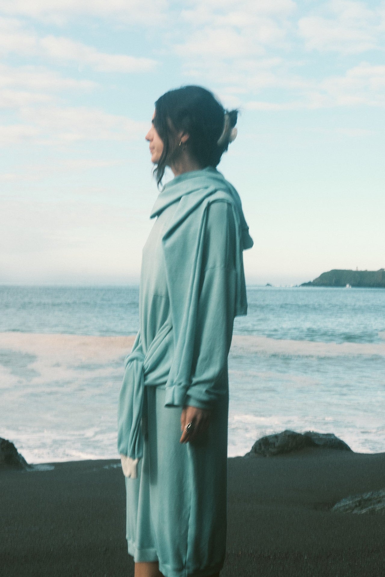 Wrapping Sleeves Midi Sweaterdress in Rocky Mountain Merino Wool
